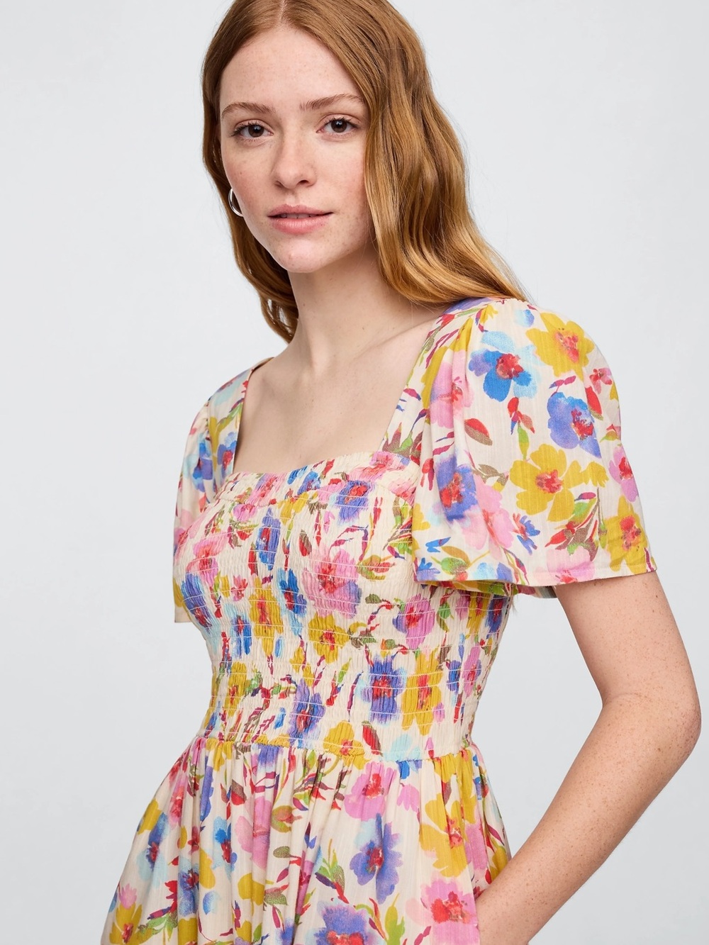 NWT GAP Print Smocked Puff Sleeve Midi Dress - Picture 3 of 13
